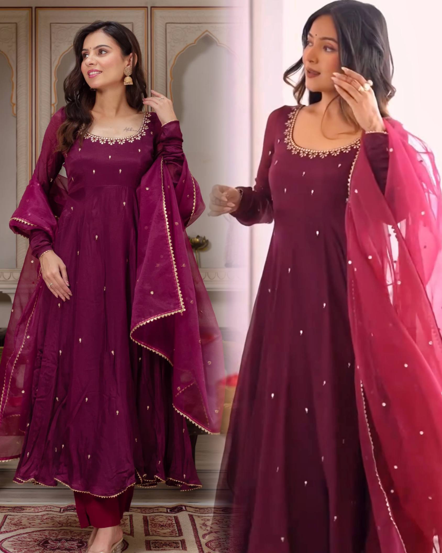 Elegant Maroon Anarka Suit with Matching Dupatta Delight