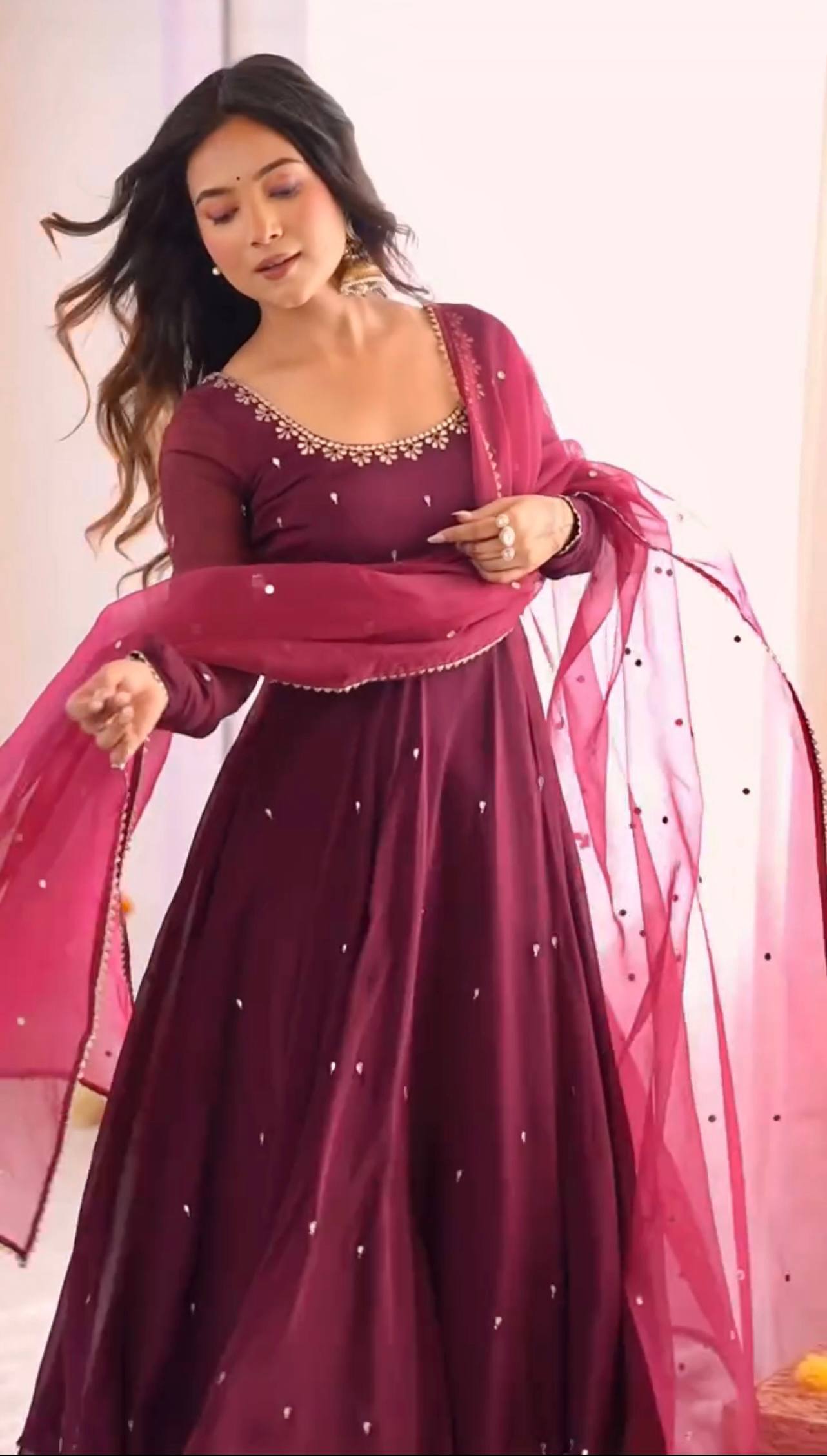 Elegant Maroon Anarka Suit with Matching Dupatta Delight