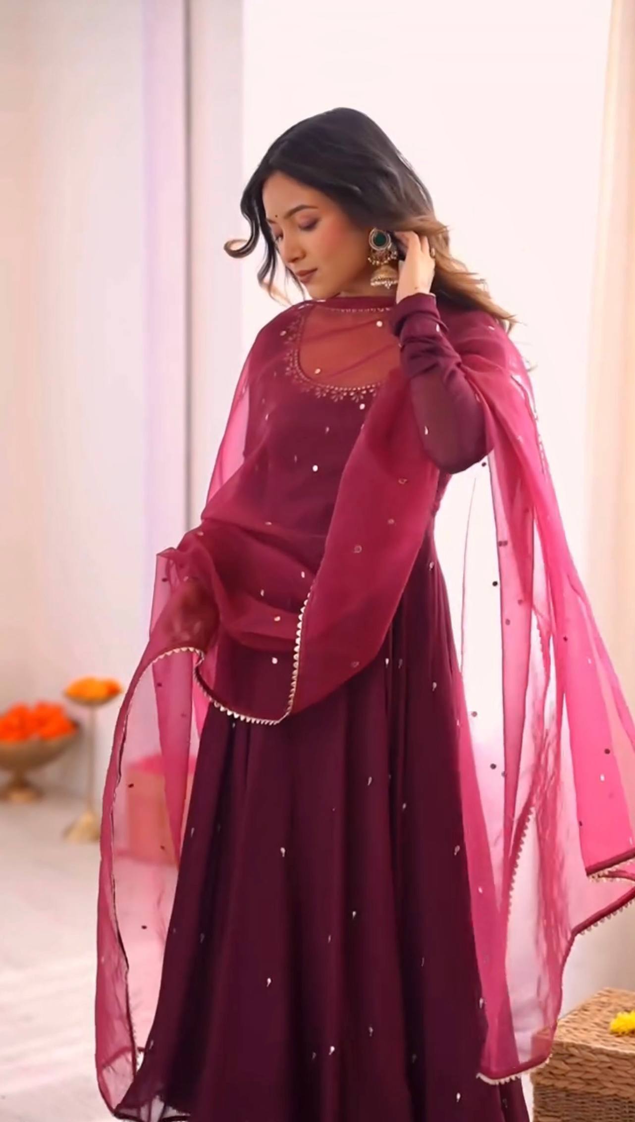 Elegant Maroon Anarka Suit with Matching Dupatta Delight