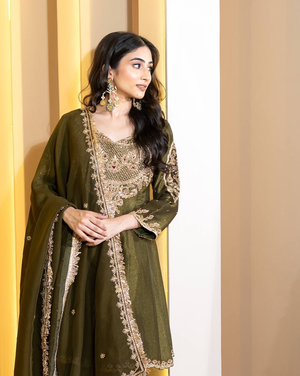 Timeless Grace: Woman in Green Dress Radiates Captivating Charm