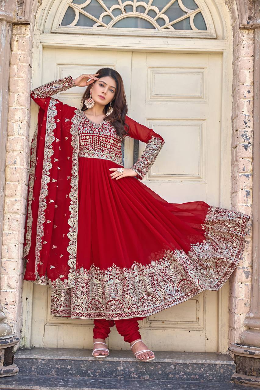 Heavy Embroidered Designer Anarkali Suit For Festivals