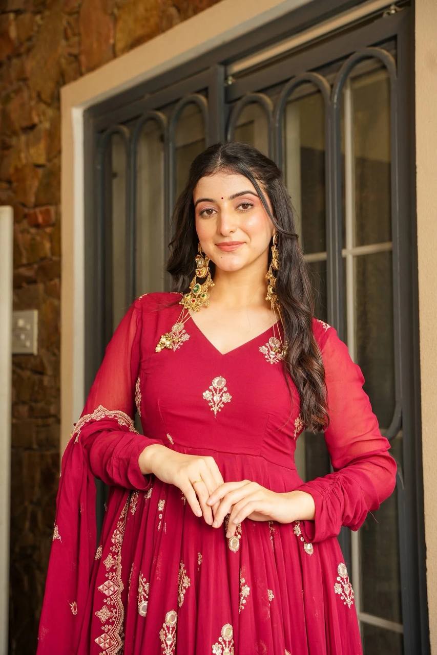 Regal Elegance: Maroon Anarkali Suit for Timeless Sophistication