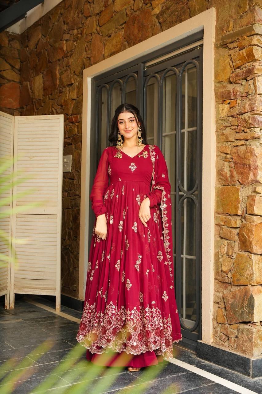 Regal Elegance: Maroon Anarkali Suit for Timeless Sophistication