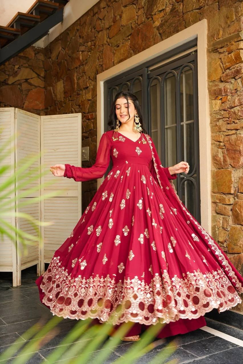 Regal Elegance: Maroon Anarkali Suit for Timeless Sophistication