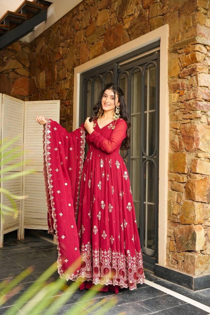 Regal Elegance: Maroon Anarkali Suit for Timeless Sophistication