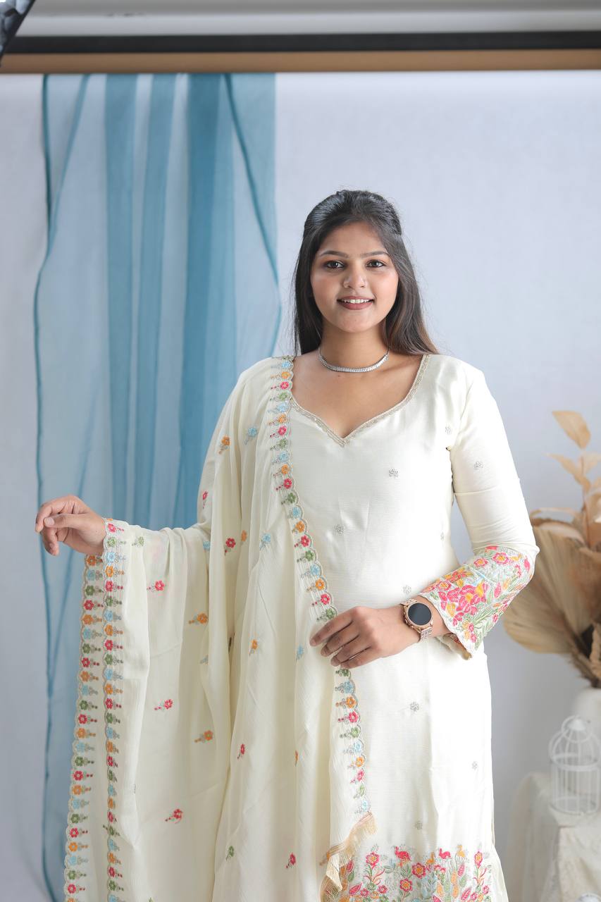 Luxe Floral Fusion: Exquisite Dupatta with Elegant Suit
